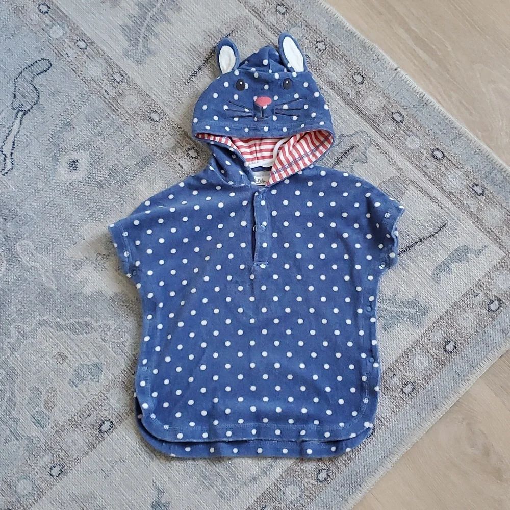 Baby Boden Unisex Toweling Bunny Polka Dot Hooded Swim Cover-up Sz6-12m